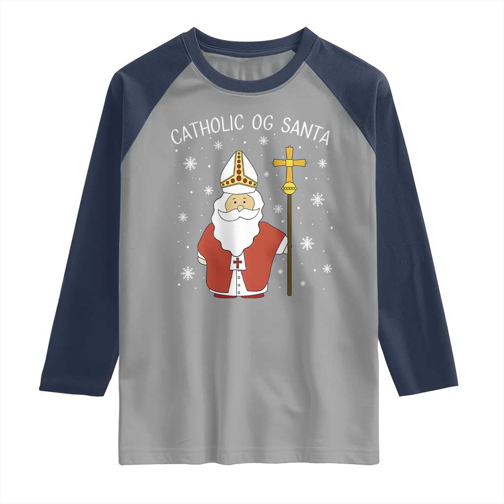 Saint Nicholas Catholic Christmas Raglan Shirt TS14 Sport Gray Navy Print Your Wear