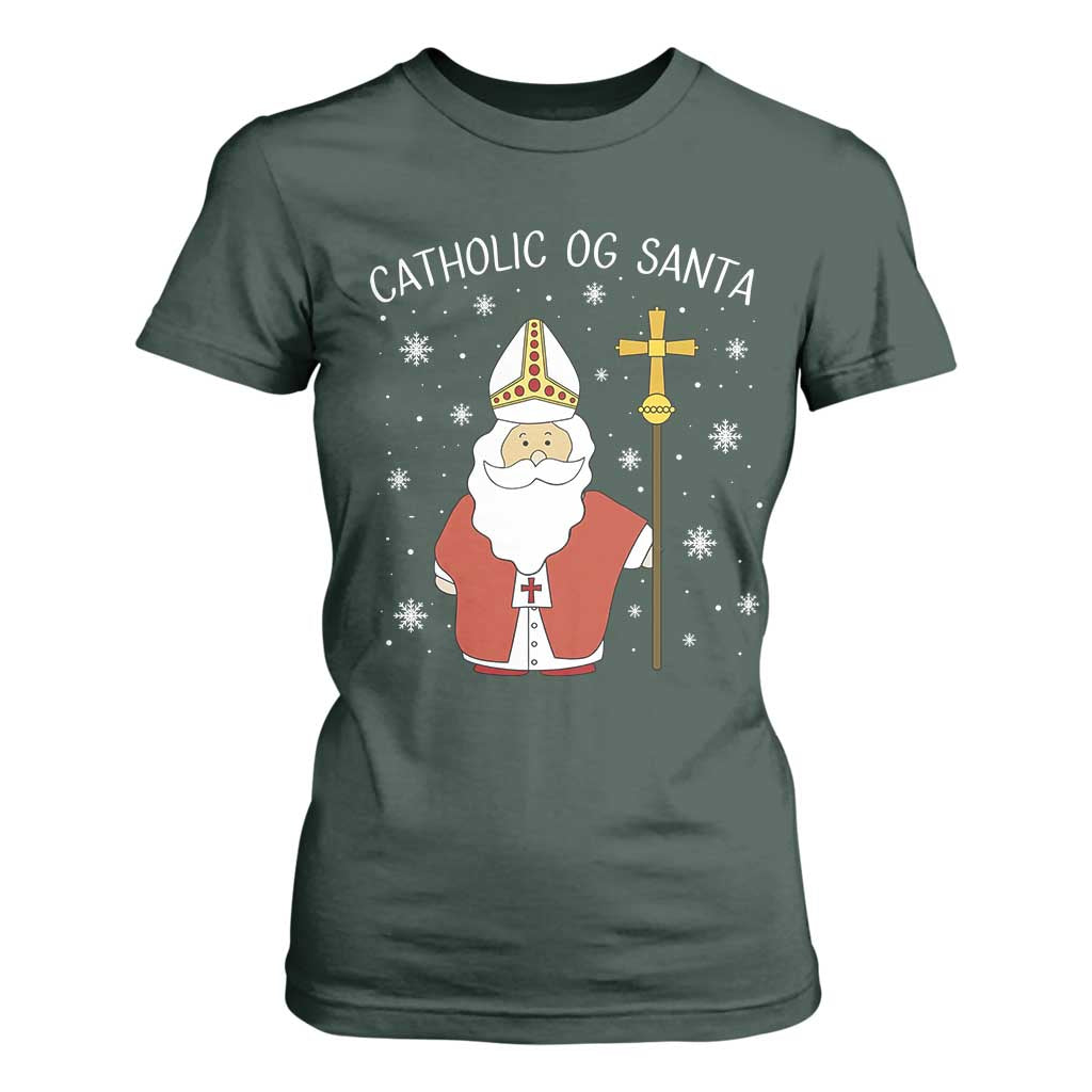 Saint Nicholas Catholic Christmas T Shirt For Women TS14 Dark Forest Green Print Your Wear