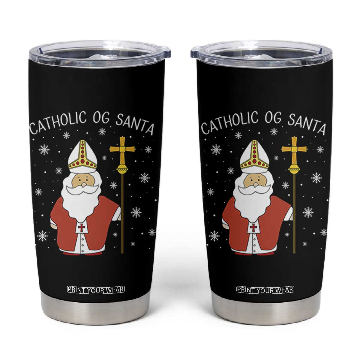 Saint Nicholas Catholic Christmas Tumbler Cup TS14 Black Print Your Wear