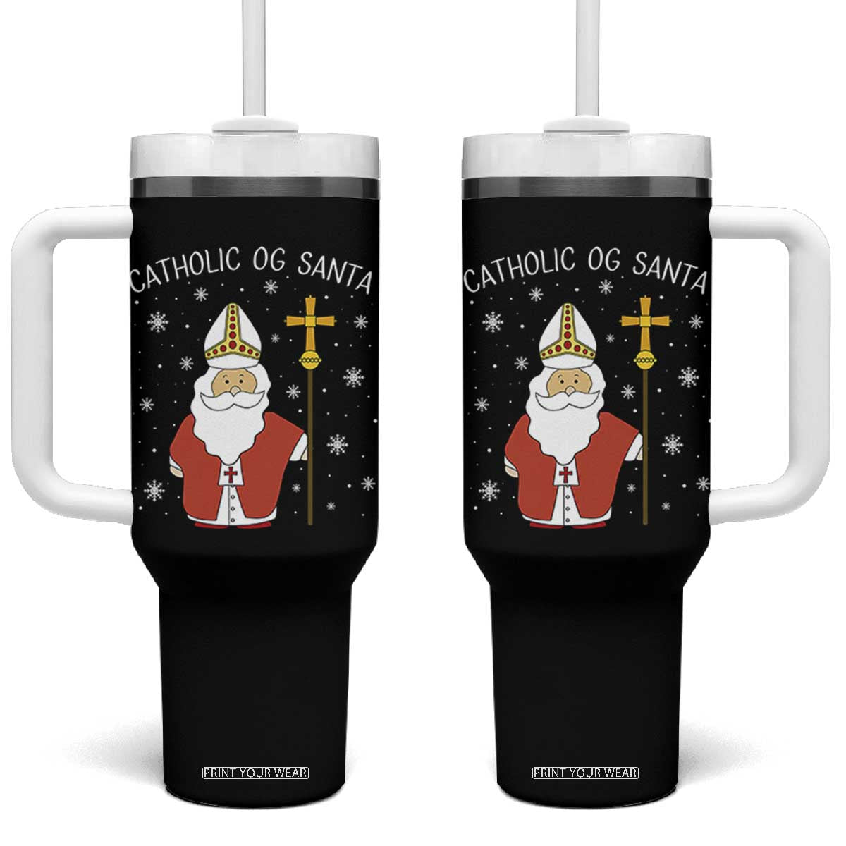 Saint Nicholas Catholic Christmas Tumbler With Handle TS14 One Size: 40 oz Black Print Your Wear