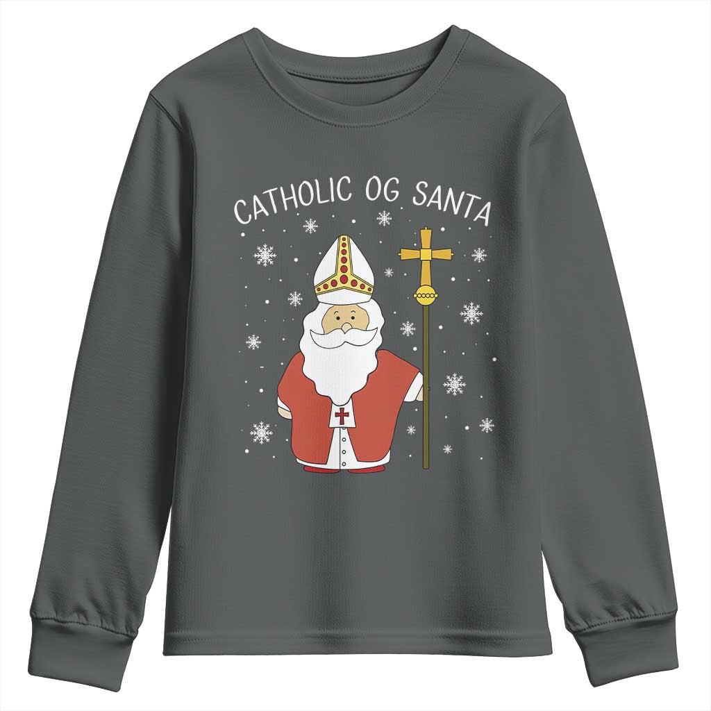 Saint Nicholas Catholic Christmas Youth Sweatshirt TS14 Dark Heather Print Your Wear