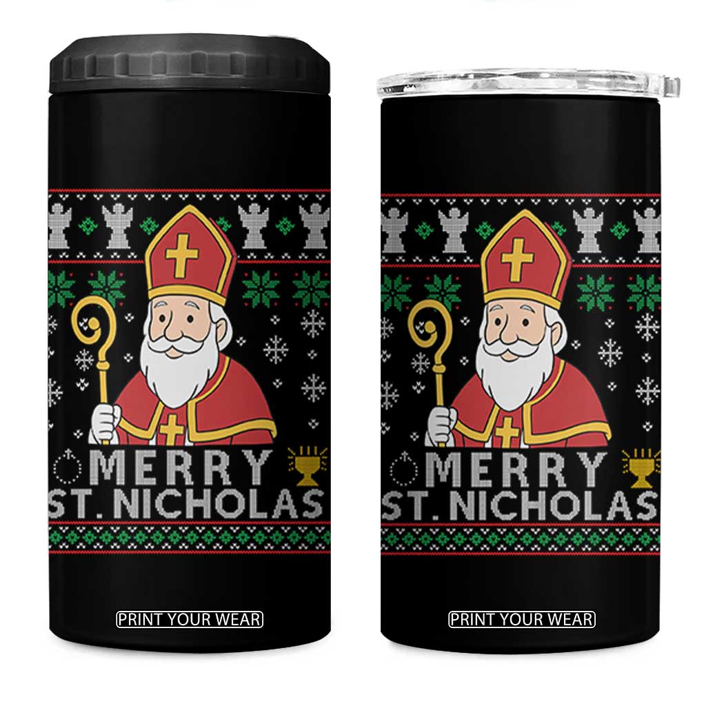 Saint Nicholas Santa Claus Christmas 4 in 1 Can Cooler Tumbler TS14 One Size: 16 oz Black Print Your Wear