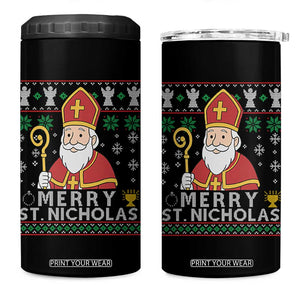 Saint Nicholas Santa Claus Christmas 4 in 1 Can Cooler Tumbler TS14 One Size: 16 oz Black Print Your Wear