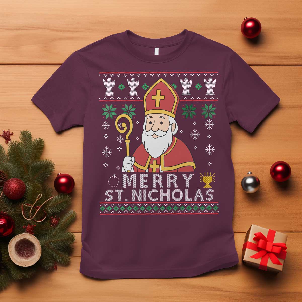 Saint Nicholas Santa Claus Christmas T Shirt TS14 Maroon Print Your Wear