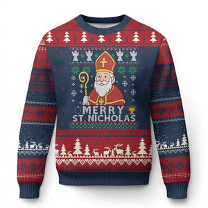 Saint Nicholas Santa Claus Xmas Ugly Christmas Sweater TS14 Navy Red Print Your Wear