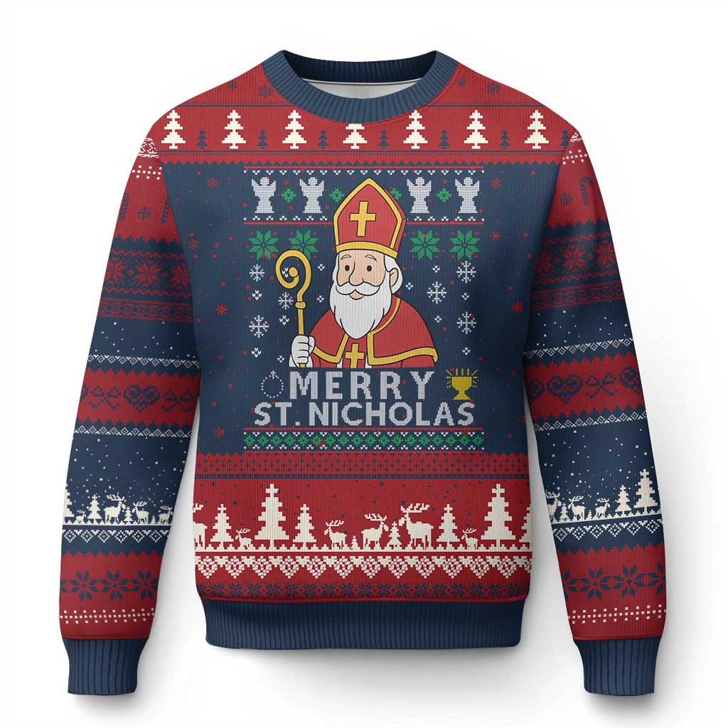 Saint Nicholas Santa Claus Xmas Ugly Christmas Sweater TS14 Navy Red Print Your Wear