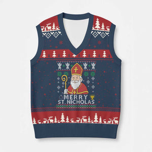 Saint Nicholas Santa Claus Xmas V-Neck Knit Sweater Vest TS14 Navy Red Print Your Wear
