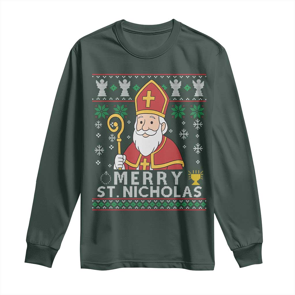 Saint Nicholas Santa Claus Christmas Long Sleeve Shirt TS14 Dark Forest Green Print Your Wear