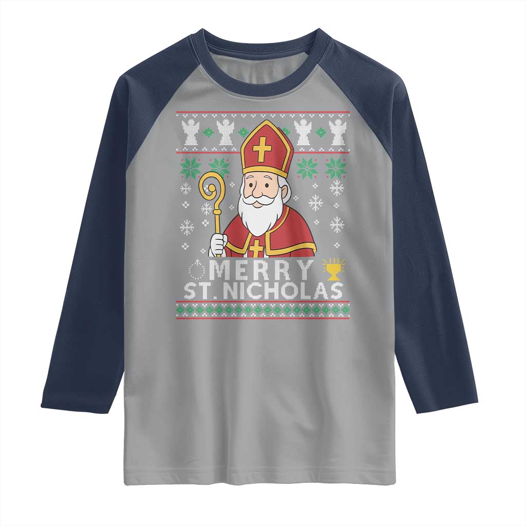 Saint Nicholas Santa Claus Christmas Raglan Shirt TS14 Sport Gray Navy Print Your Wear