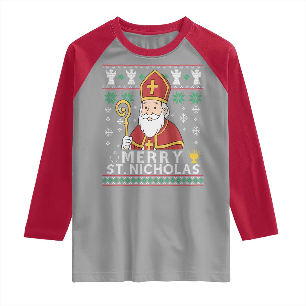 Saint Nicholas Santa Claus Christmas Raglan Shirt TS14 Sport Gray Red Print Your Wear