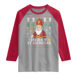 Saint Nicholas Santa Claus Christmas Raglan Shirt TS14 Sport Gray Red Print Your Wear