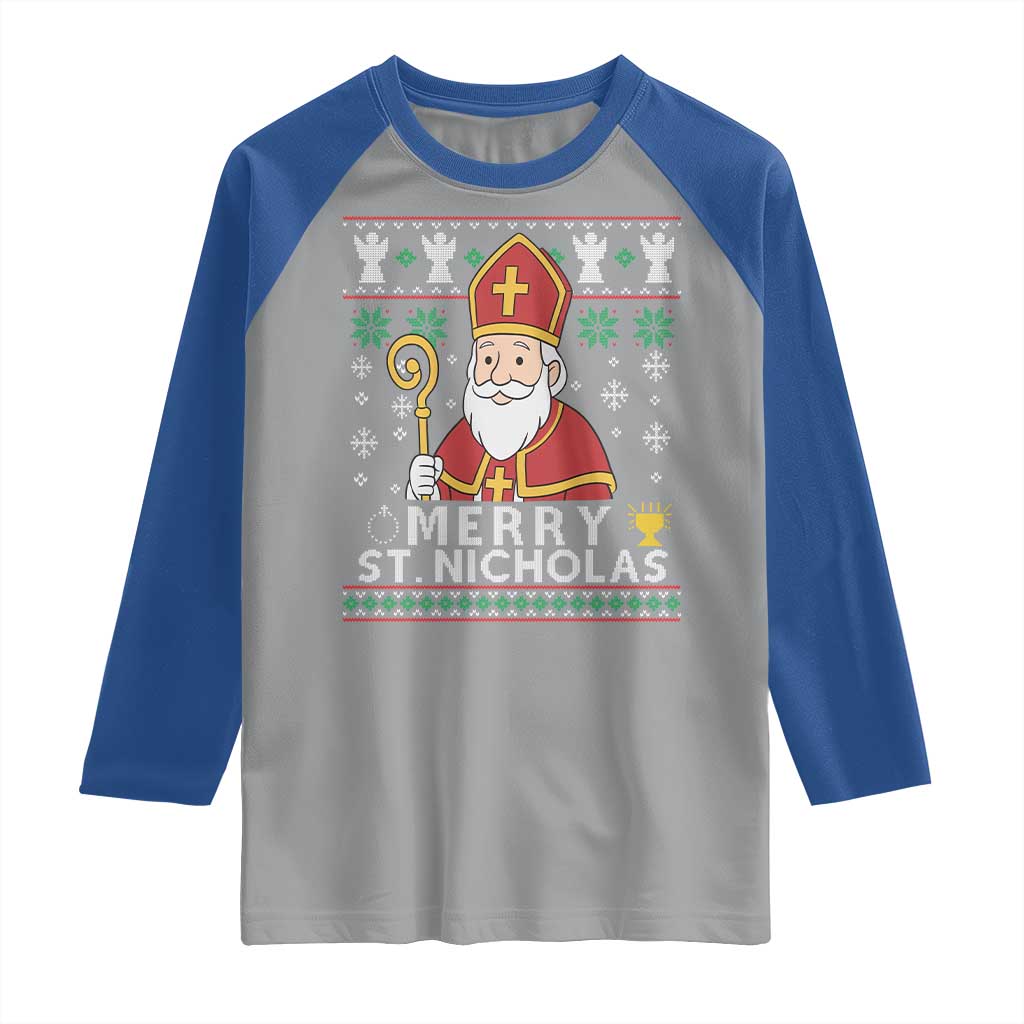 Saint Nicholas Santa Claus Christmas Raglan Shirt TS14 Sport Gray Royal Print Your Wear