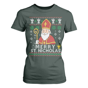 Saint Nicholas Santa Claus Christmas T Shirt For Women TS14 Dark Forest Green Print Your Wear
