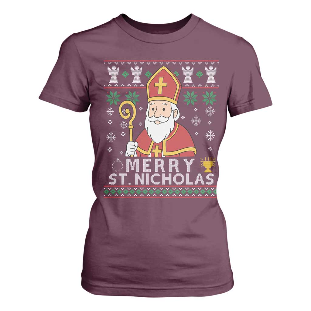 Saint Nicholas Santa Claus Christmas T Shirt For Women TS14 Maroon Print Your Wear