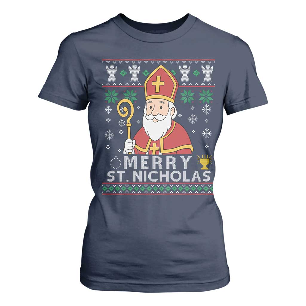 Saint Nicholas Santa Claus Christmas T Shirt For Women TS14 Navy Print Your Wear
