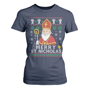 Saint Nicholas Santa Claus Christmas T Shirt For Women TS14 Navy Print Your Wear