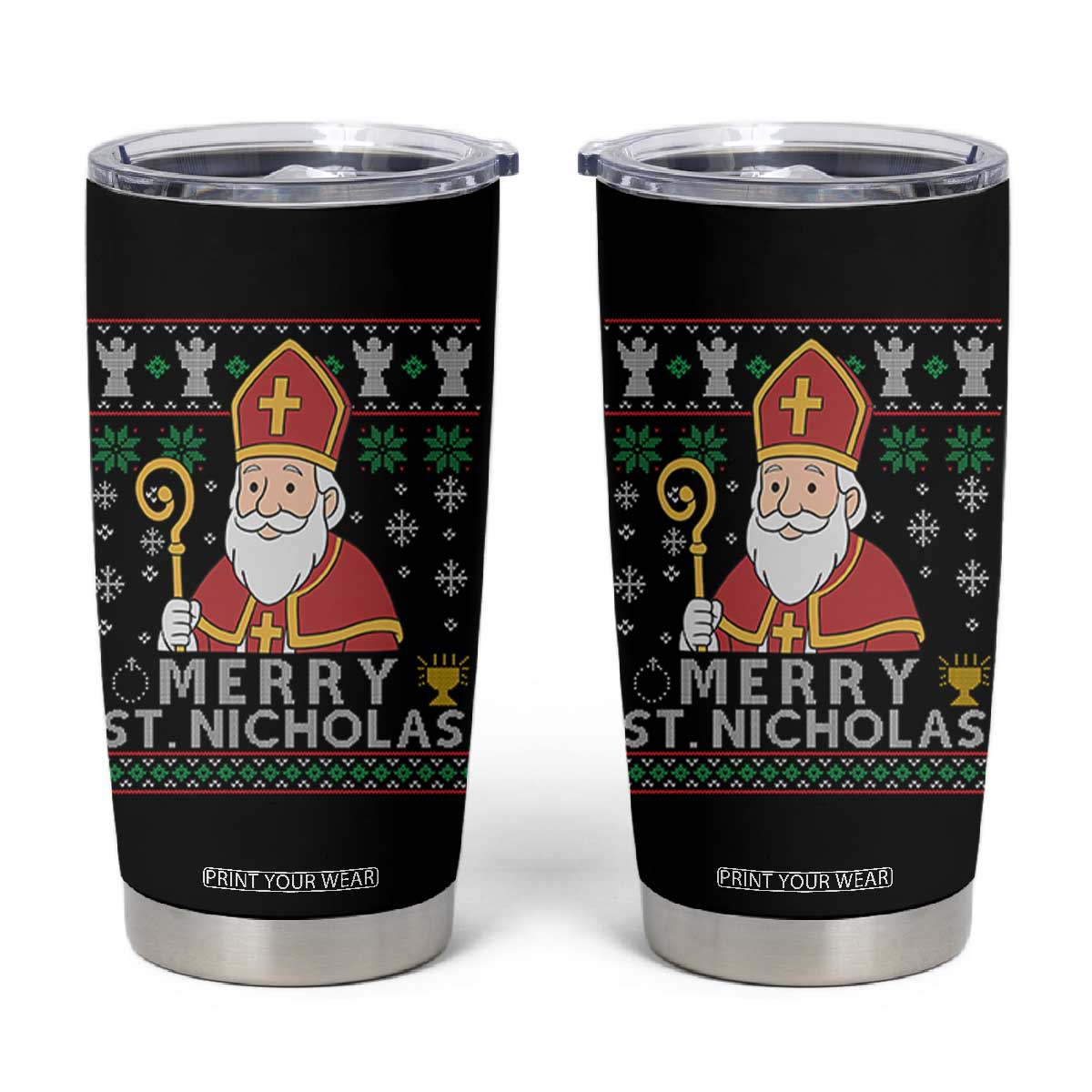 Saint Nicholas Santa Claus Christmas Tumbler Cup TS14 Black Print Your Wear