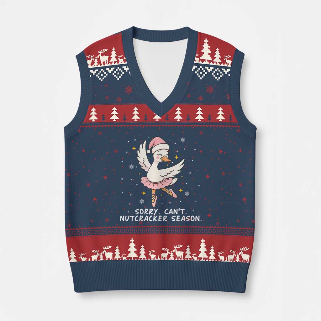 Nutcracker Goose Ballet Christmas V-Neck Knit Sweater Vest TS14 Navy Red Print Your Wear