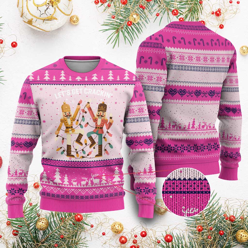 Funny Nutcracker Xmas Ugly Christmas Sweater Let Us Get Crackin TS14 Hot Pink Print Your Wear