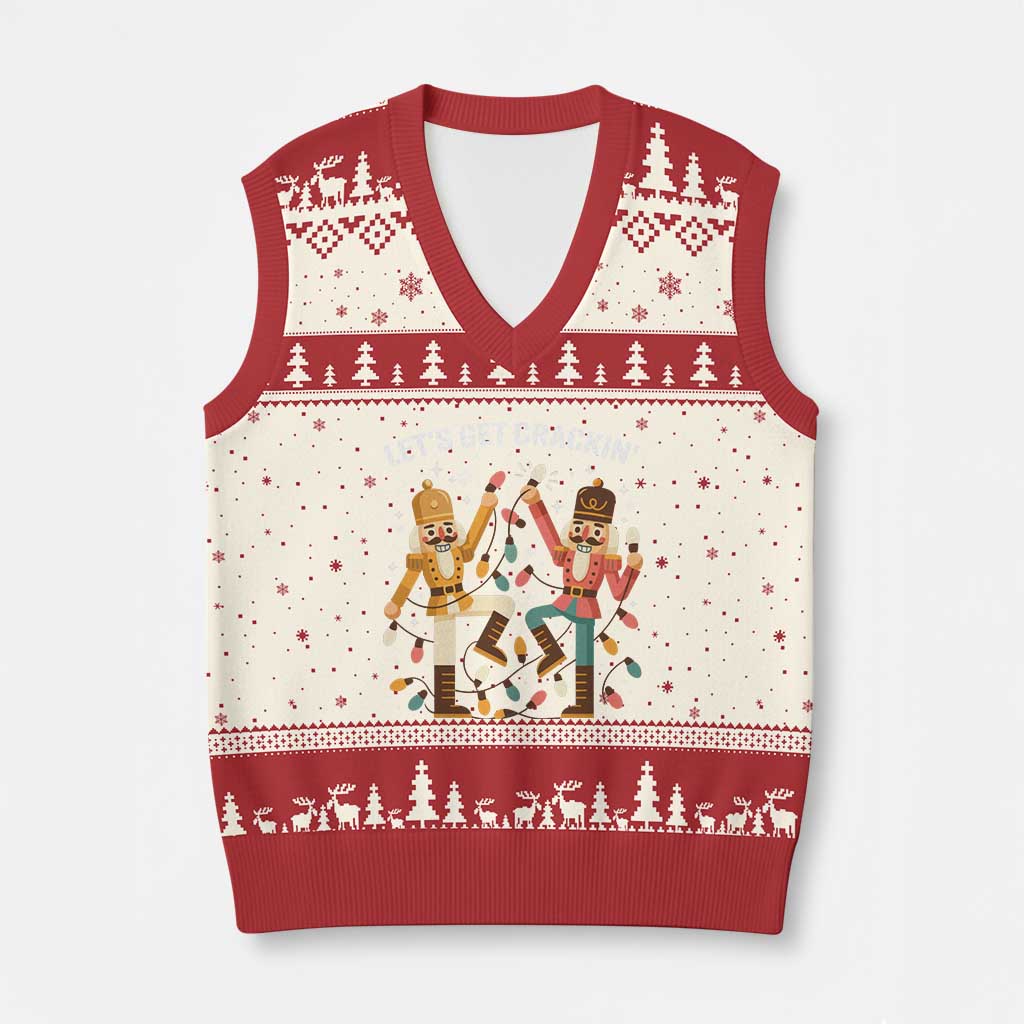 Funny Nutcracker Xmas V-Neck Knit Sweater Vest Let Us Get Crackin TS14 Beige Red Print Your Wear