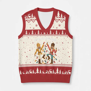 Funny Nutcracker Xmas V-Neck Knit Sweater Vest Let Us Get Crackin TS14 Beige Red Print Your Wear