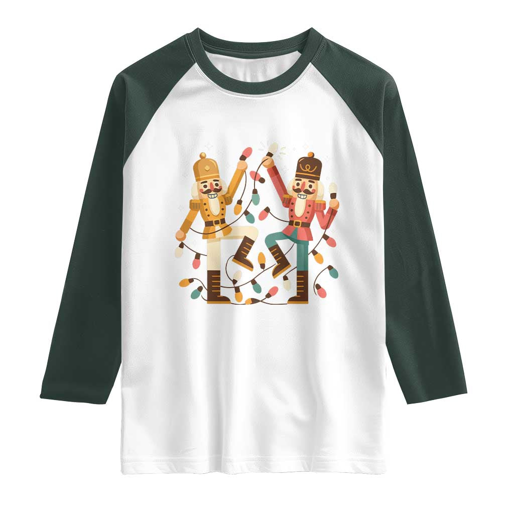 Funny Nutcracker Christmas Raglan Shirt Let Us Get Crackin TS14 White Dark Forest Green Print Your Wear