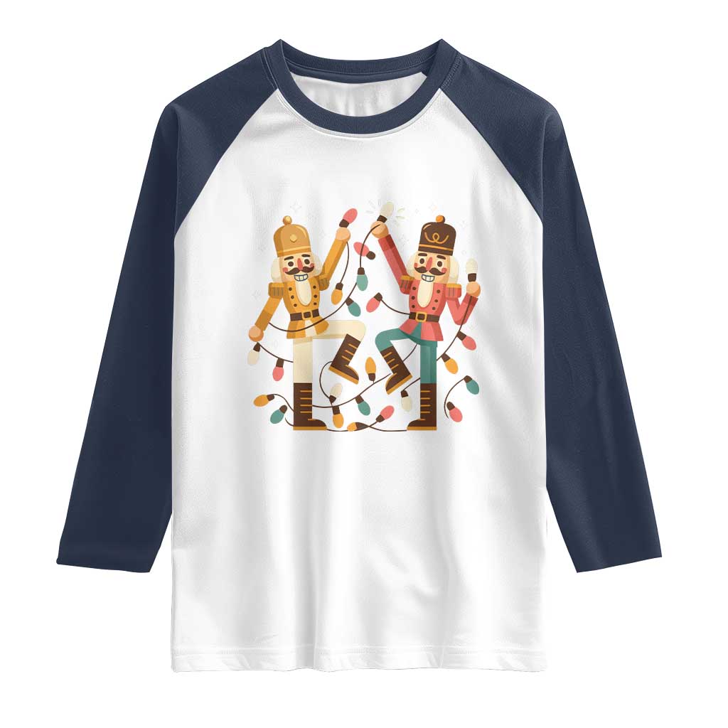 Funny Nutcracker Christmas Raglan Shirt Let Us Get Crackin TS14 White Navy Print Your Wear