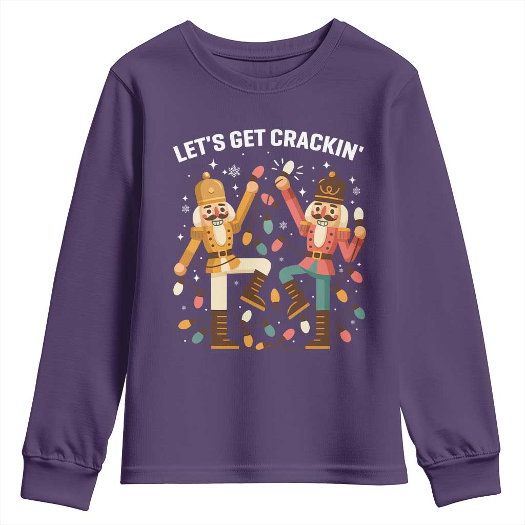 Funny Nutcracker Christmas Youth Sweatshirt Let Us Get Crackin TS14 Purple Print Your Wear