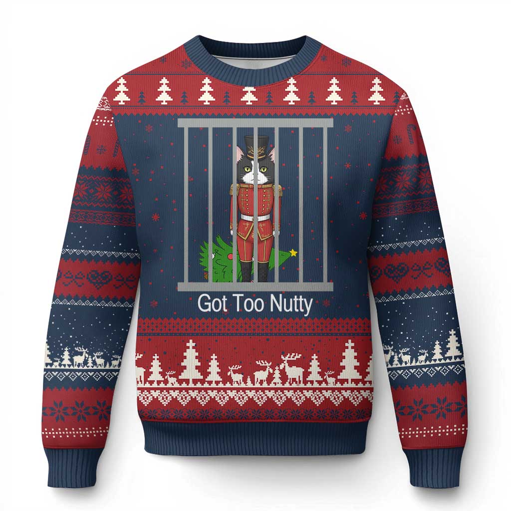 Funny Cat Nutcracker Xmas Ugly Christmas Sweater Got Too Nutty TS14 Navy Red Print Your Wear