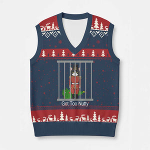 Funny Cat Nutcracker Xmas V-Neck Knit Sweater Vest Got Too Nutty TS14 Navy Red Print Your Wear