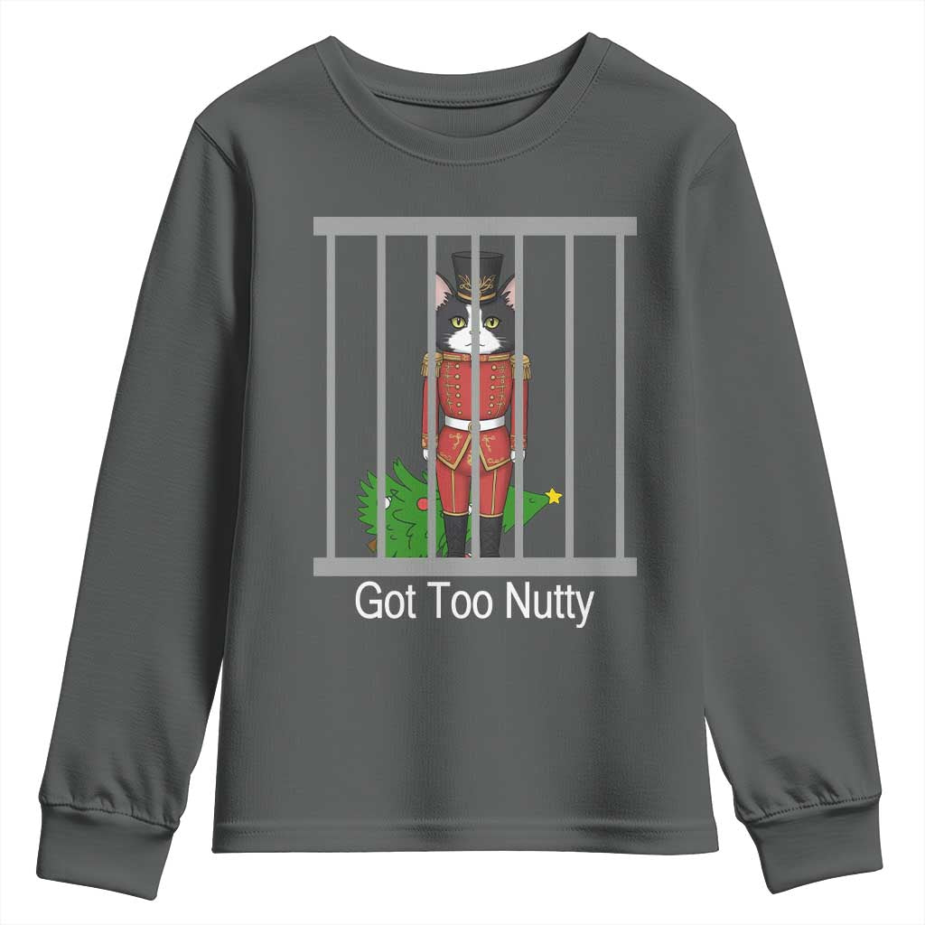 Funny Cat Nutcracker Christmas Youth Sweatshirt Got Too Nutty TS14 Dark Heather Print Your Wear