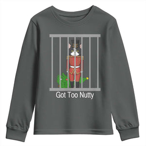 Funny Cat Nutcracker Christmas Youth Sweatshirt Got Too Nutty TS14 Dark Heather Print Your Wear