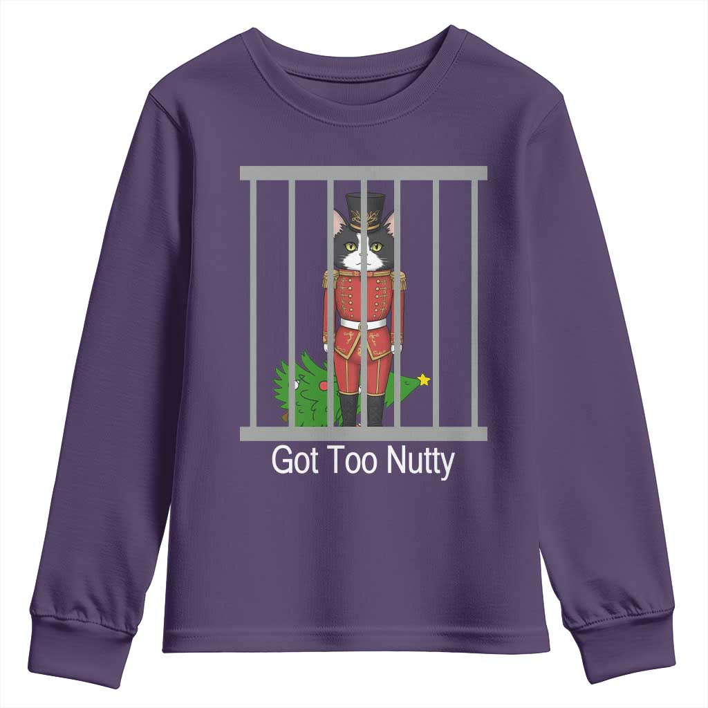 Funny Cat Nutcracker Christmas Youth Sweatshirt Got Too Nutty TS14 Purple Print Your Wear