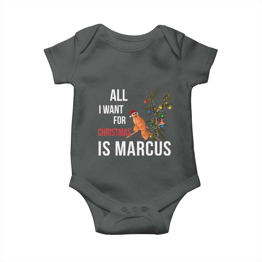 Marcus The Worm Robert Christmas Meme Baby Onesie All I Want For Xmas Is Marcus TS14 Dark Heather Print Your Wear