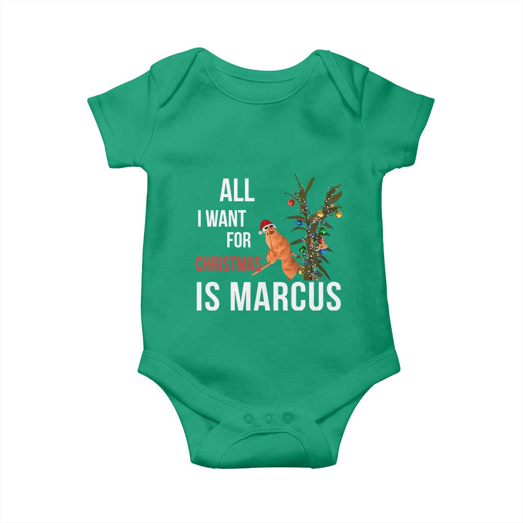 Marcus The Worm Robert Christmas Meme Baby Onesie All I Want For Xmas Is Marcus TS14 Irish Green Print Your Wear