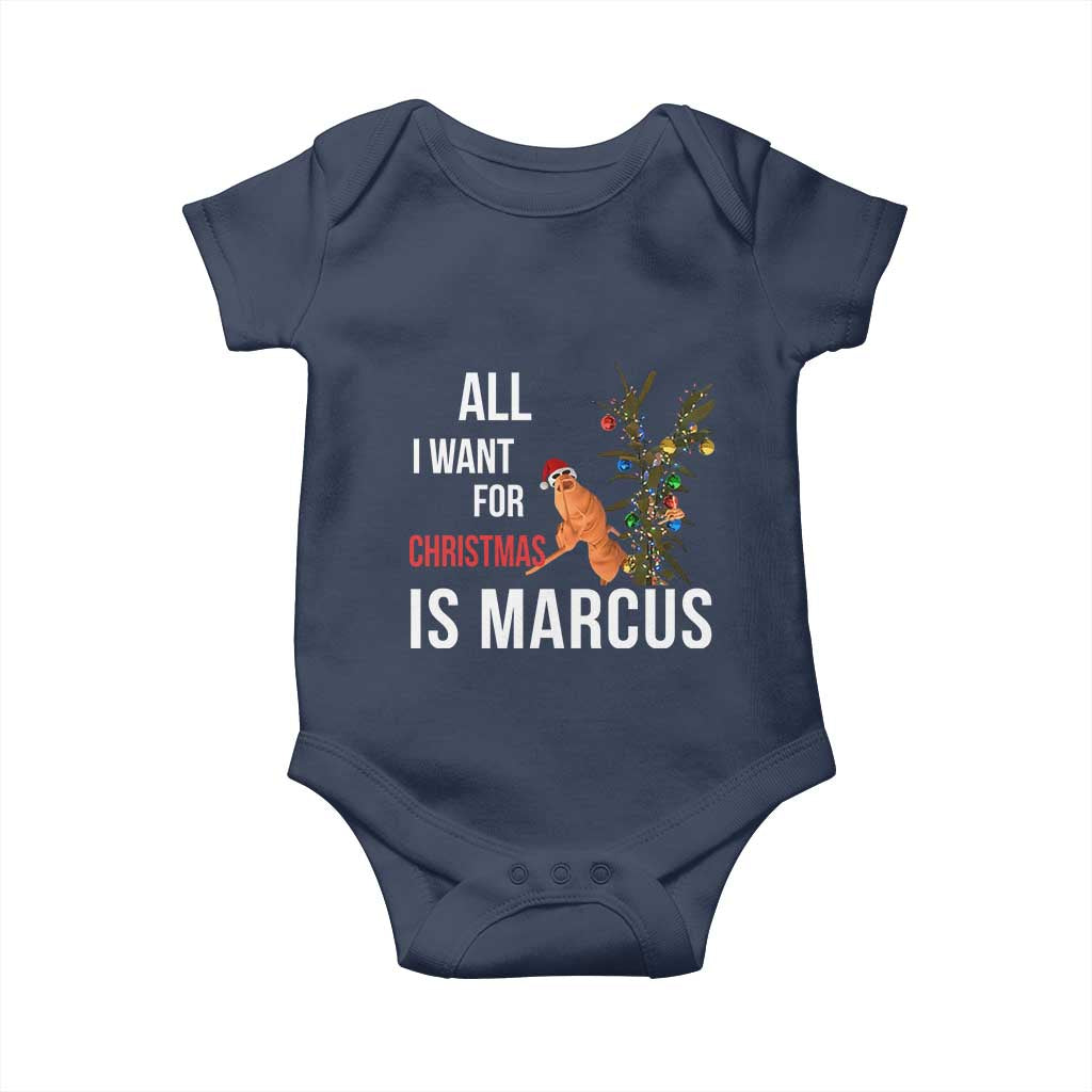 Marcus The Worm Robert Christmas Meme Baby Onesie All I Want For Xmas Is Marcus TS14 Navy Print Your Wear