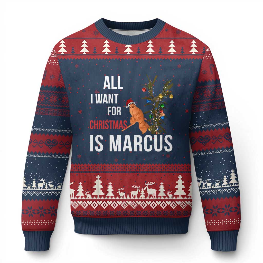 Marcus The Worm Robert Xmas Meme Ugly Christmas Sweater All I Want For Xmas Is Marcus TS14 Navy Red Print Your Wear