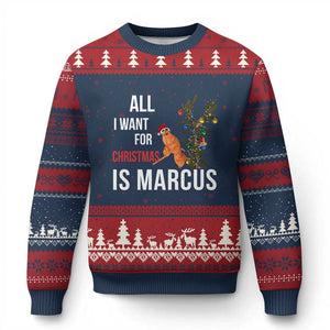Marcus The Worm Robert Xmas Meme Ugly Christmas Sweater All I Want For Xmas Is Marcus TS14 Navy Red Print Your Wear