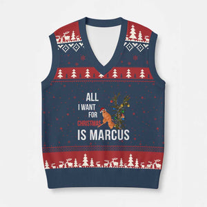 Marcus The Worm Robert Xmas Meme V-Neck Knit Sweater Vest All I Want For Xmas Is Marcus TS14 Navy Red Print Your Wear