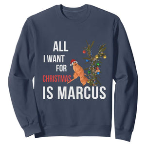 Marcus The Worm Robert Christmas Meme Sweatshirt All I Want For Xmas Is Marcus TS14 Navy Print Your Wear
