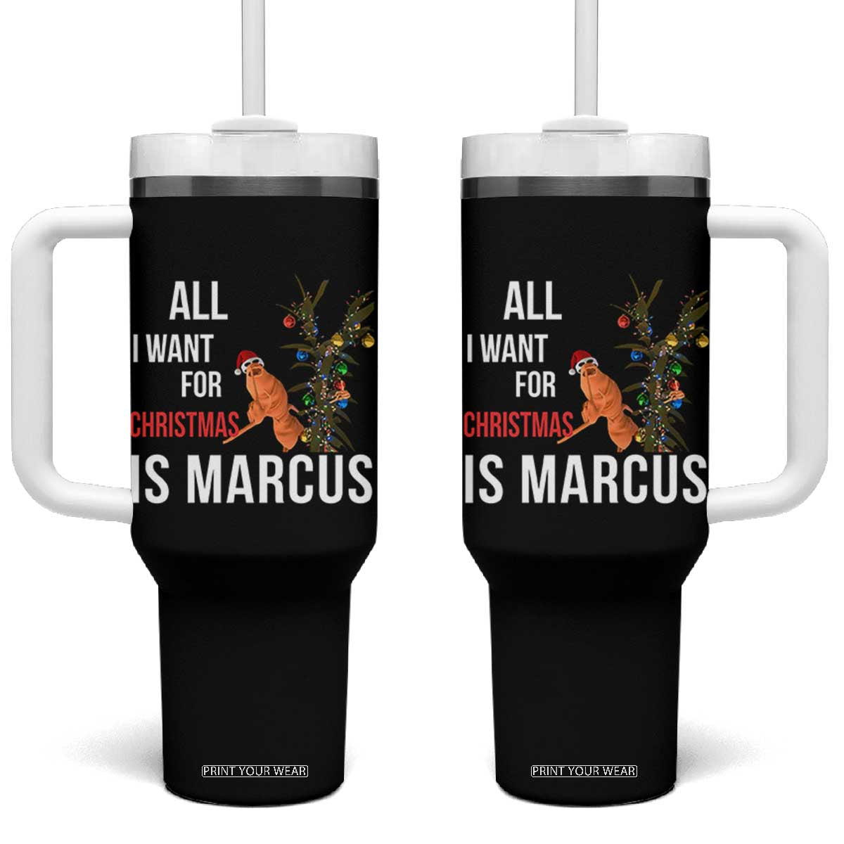 Marcus The Worm Robert Christmas Meme Tumbler With Handle All I Want For Xmas Is Marcus TS14 One Size: 40 oz Black Print Your Wear