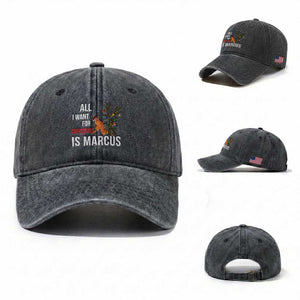 Marcus The Worm Robert Christmas Meme Washed Cotton Baseball Cap All I Want For Xmas Is Marcus TS14 Washed Cap Universal Fit Dark Gray Print Your Wear