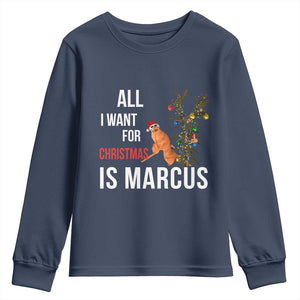 Marcus The Worm Robert Christmas Meme Youth Sweatshirt All I Want For Xmas Is Marcus TS14 Navy Print Your Wear