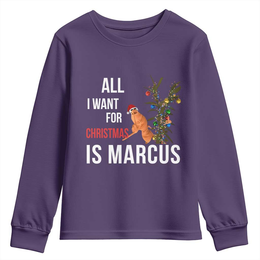 Marcus The Worm Robert Christmas Meme Youth Sweatshirt All I Want For Xmas Is Marcus TS14 Purple Print Your Wear