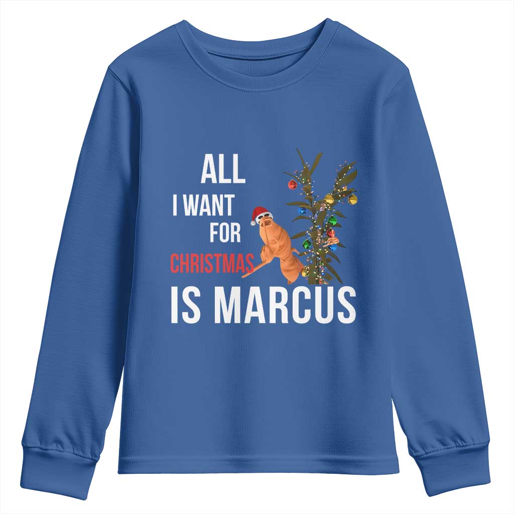 Marcus The Worm Robert Christmas Meme Youth Sweatshirt All I Want For Xmas Is Marcus TS14 Royal Blue Print Your Wear