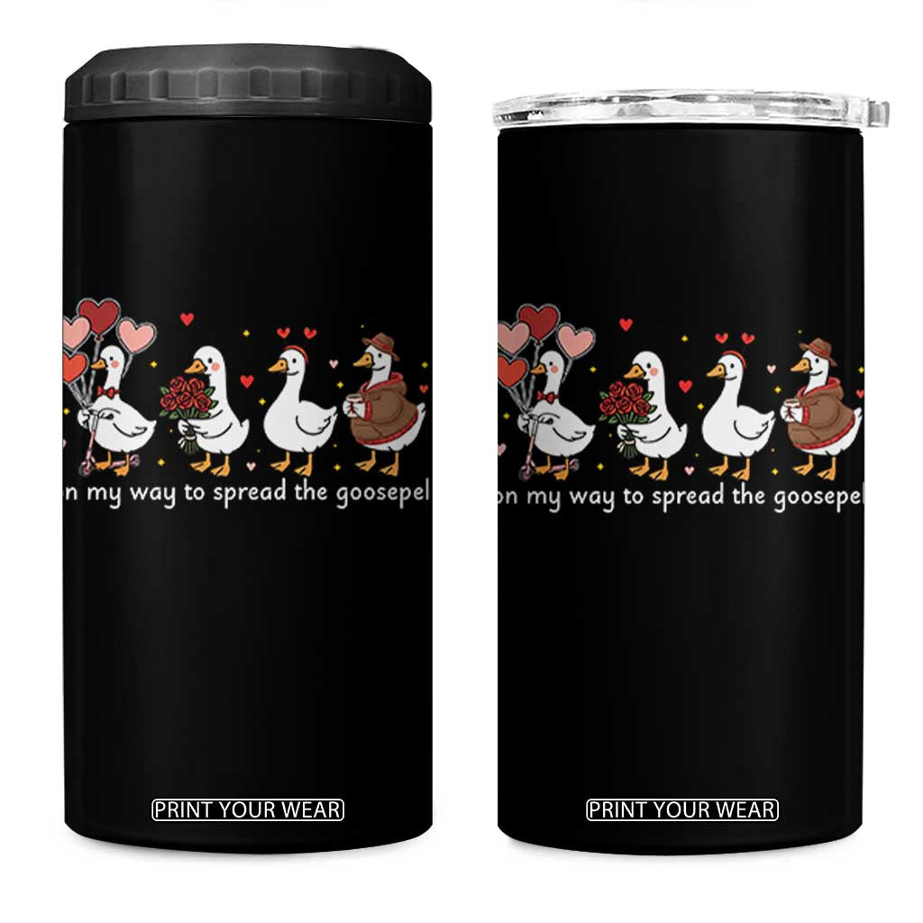 Silly Goose Christian Valentine Gospel 4 in 1 Can Cooler Tumbler On My Way To Spread The Goosepel TS14 One Size: 16 oz Black Print Your Wear