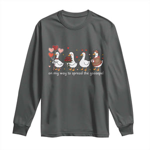 Silly Goose Christian Valentine Gospel Long Sleeve Shirt On My Way To Spread The Goosepel TS14 Dark Heather Print Your Wear