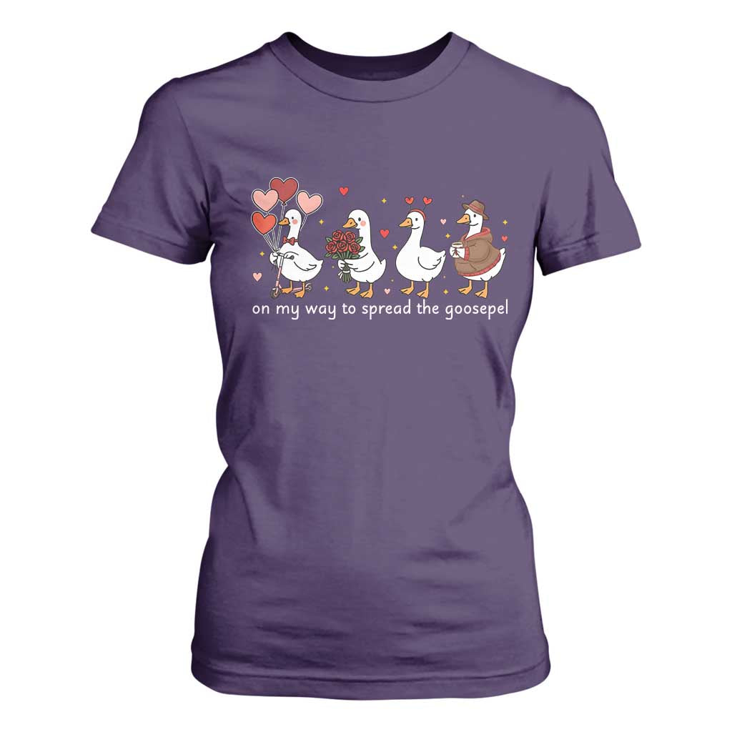 Silly Goose Christian Valentine Gospel T Shirt For Women On My Way To Spread The Goosepel TS14 Purple Print Your Wear