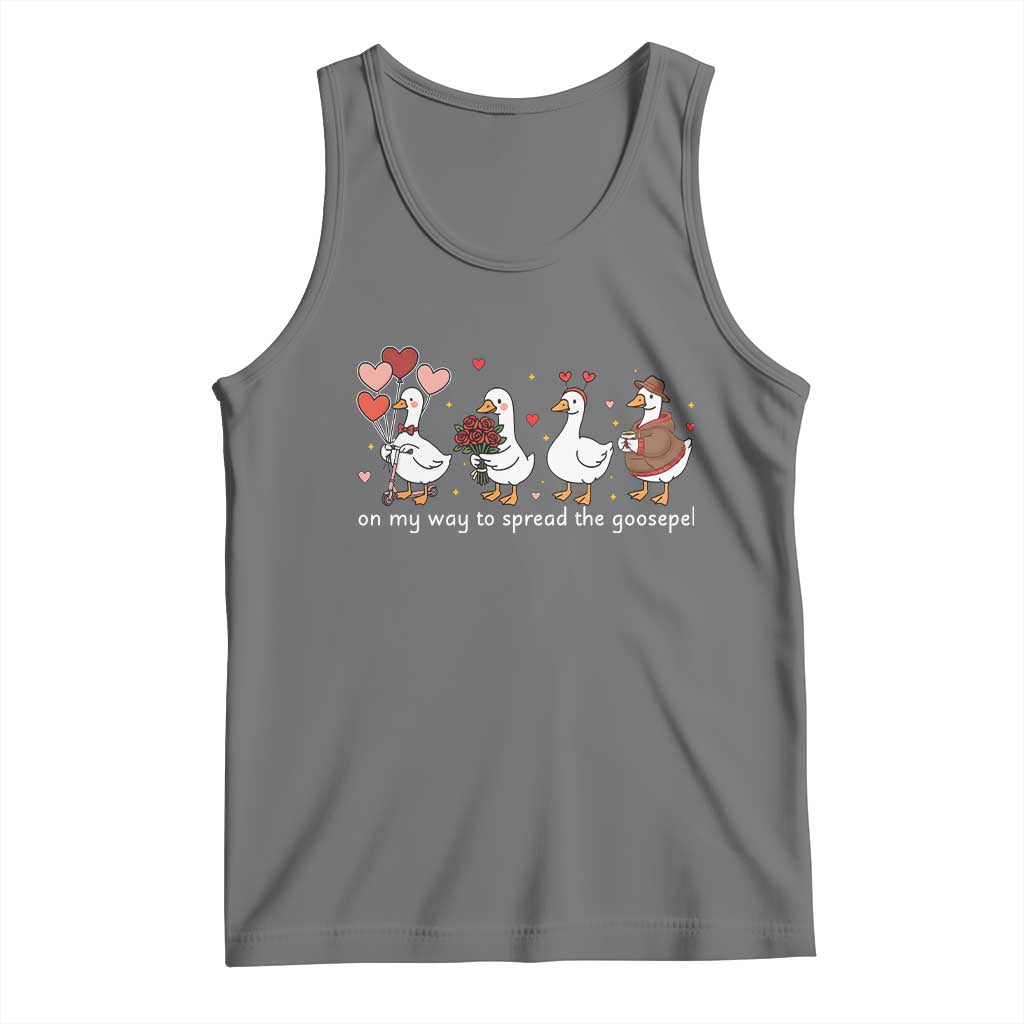Silly Goose Christian Valentine Gospel Tank Top On My Way To Spread The Goosepel TS14 Black Heather Print Your Wear