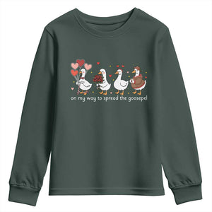 Silly Goose Christian Valentine Gospel Youth Sweatshirt On My Way To Spread The Goosepel TS14 Dark Forest Green Print Your Wear